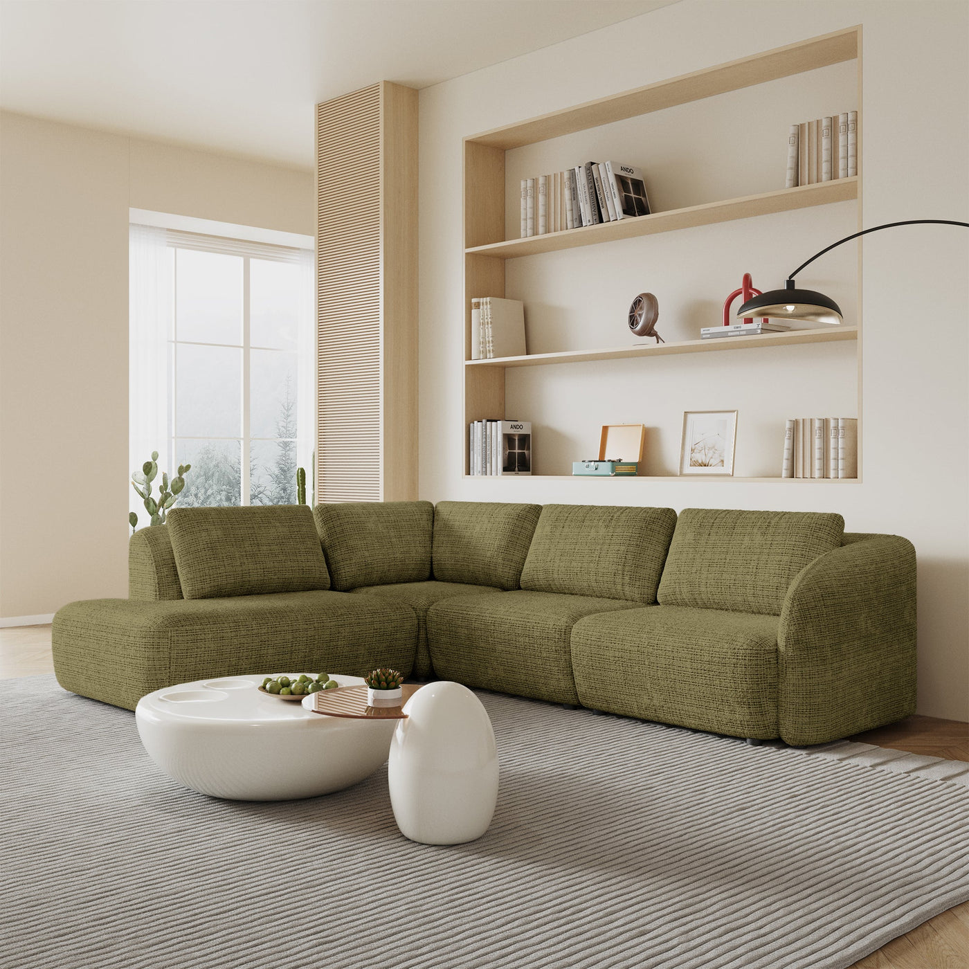 MERYA Canapé d'angle modulable en tissu vert olive - Angle gauche - Canapés d'angle - Mobilier Deco