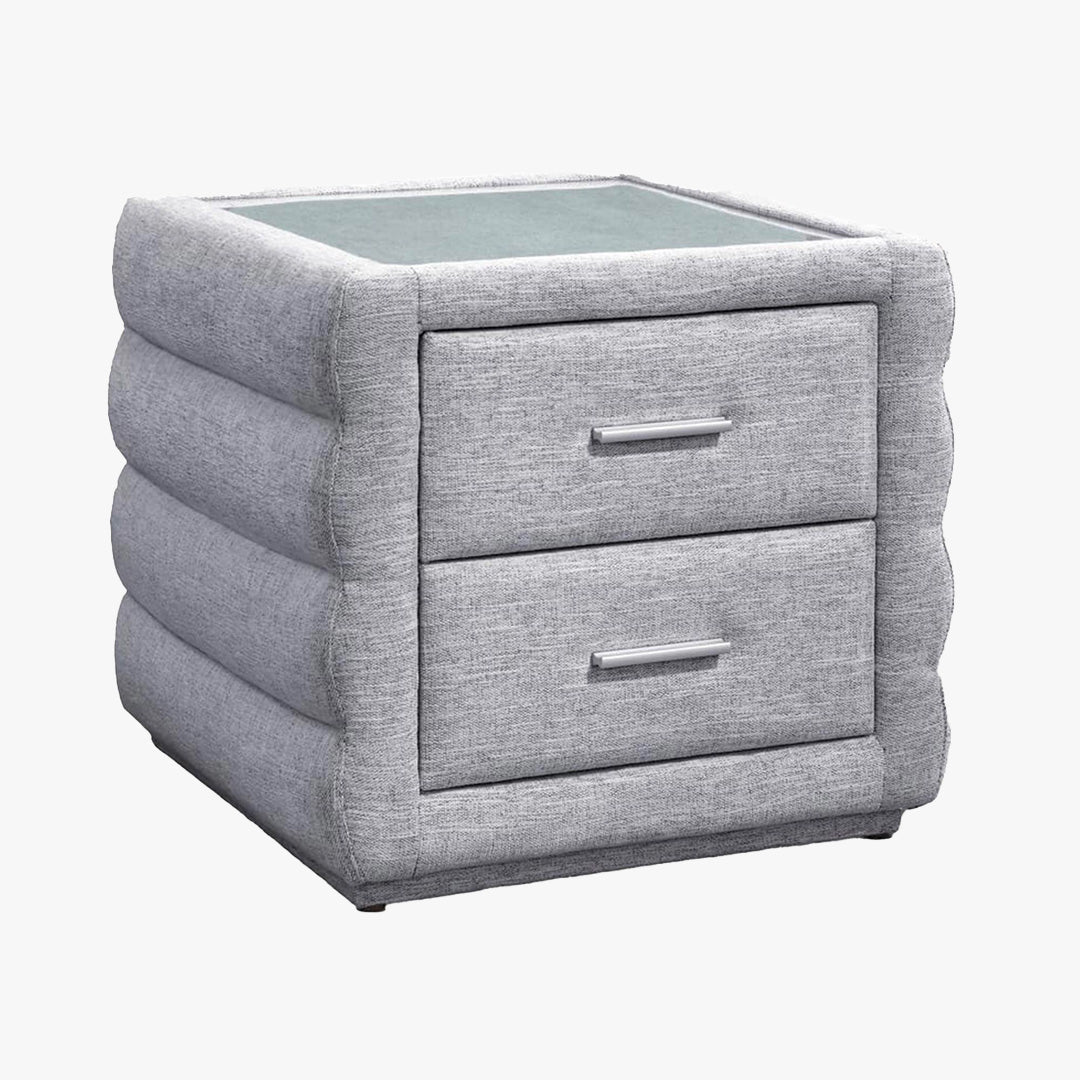 MEZZA Table de chevet 2 tiroirs tissu chiné gris - Table de chevet - Mobilier Deco
