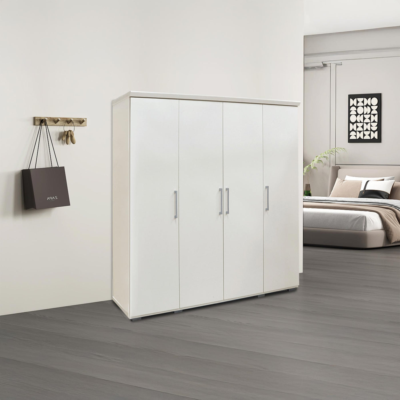 MIKE XXL Armoire 4 portes 7 étagères et penderie blanc - Armoire - Mobilier Deco