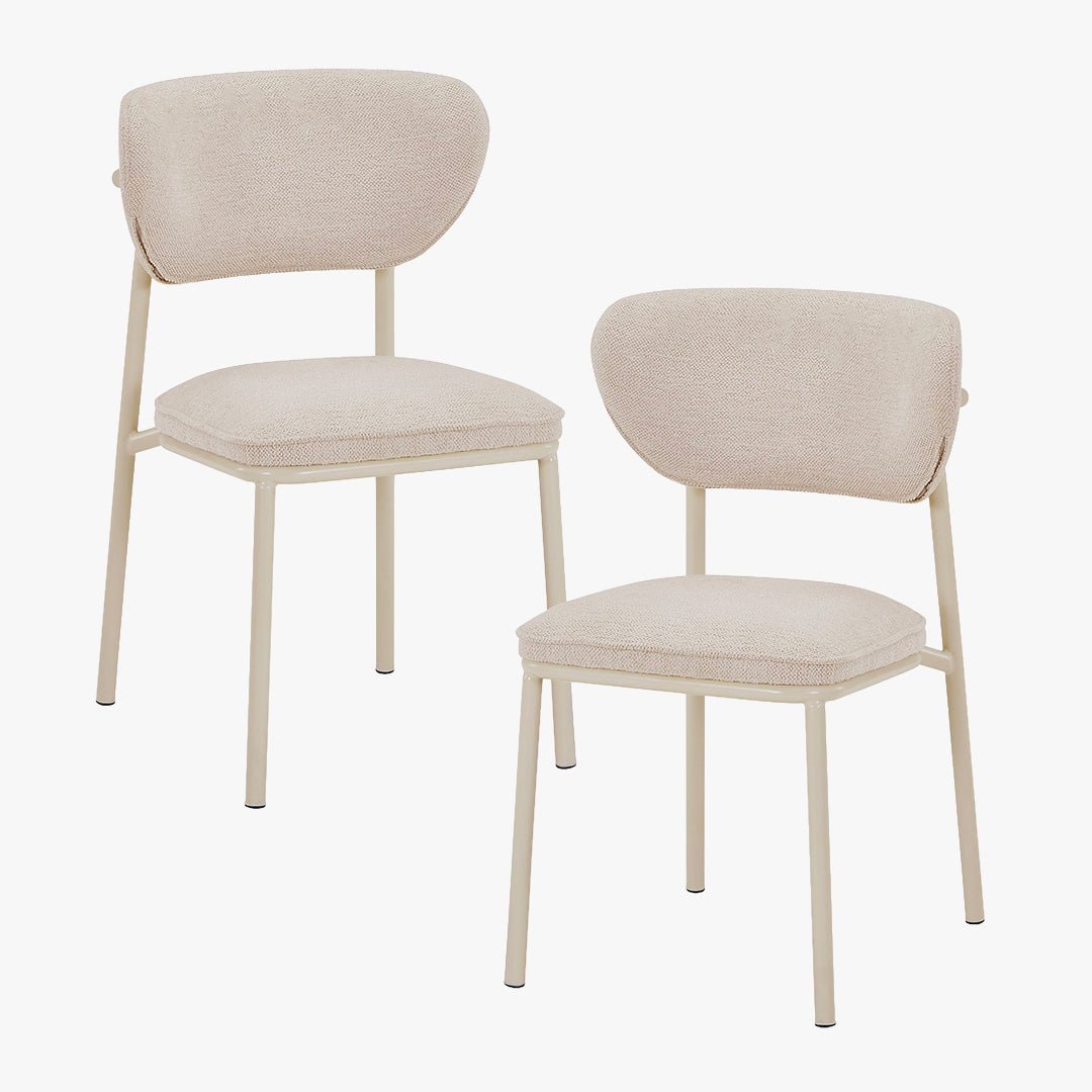 MILA Lot de 2 chaises en tissu beige piètement en métal beige - Chaise de repas - Mobilier Deco