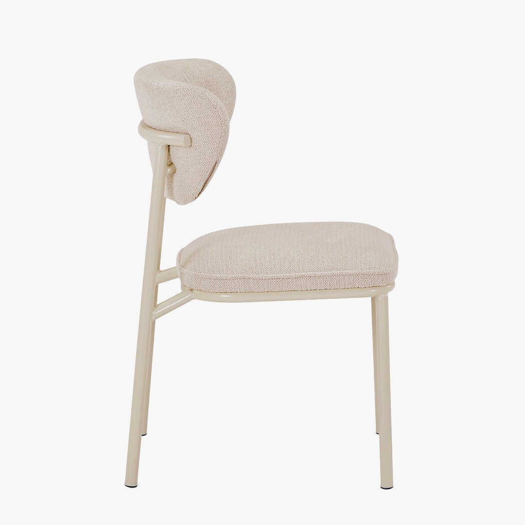 MILA Lot de 2 chaises en tissu beige piètement en métal beige - Chaise de repas - Mobilier Deco