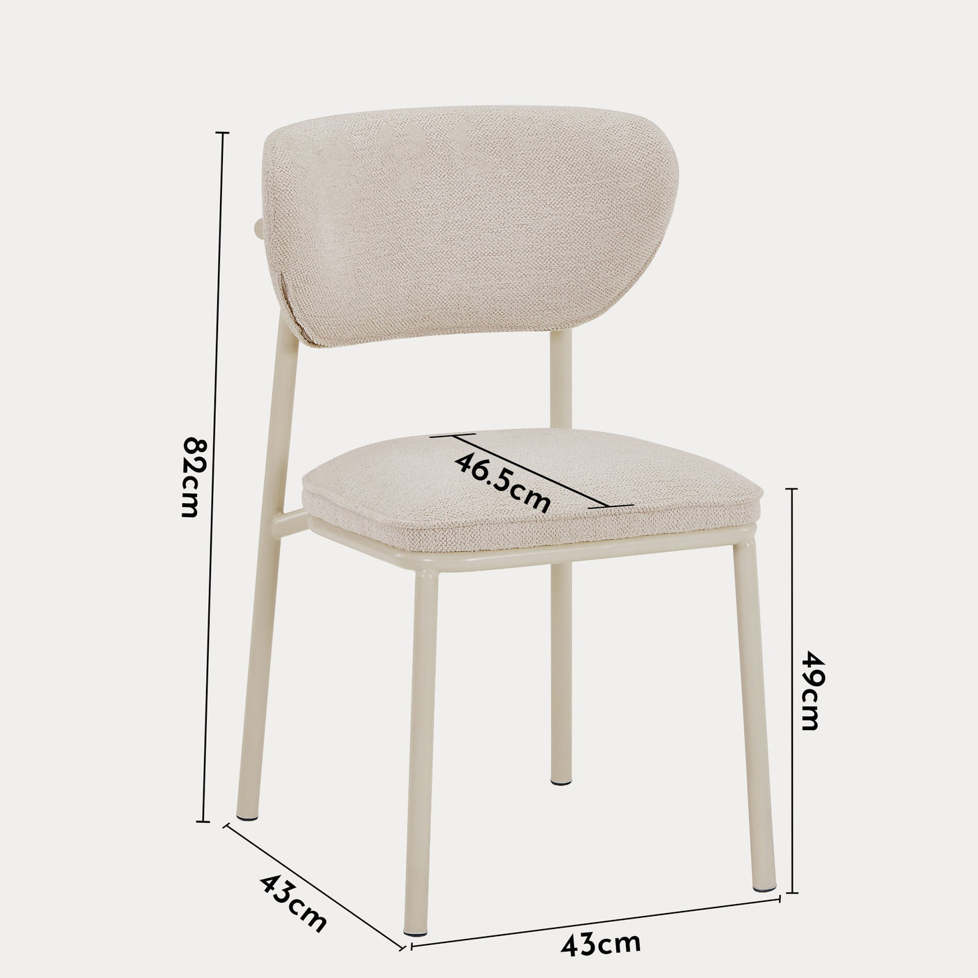 MILA Lot de 2 chaises en tissu beige piètement en métal beige - Chaise de repas - Mobilier Deco
