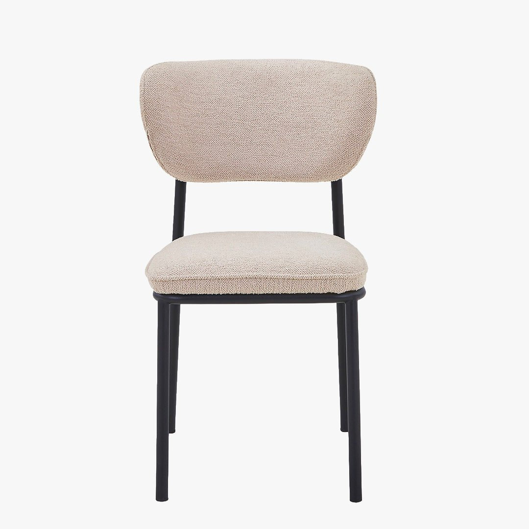 MILA NOIR Lot de 2 chaises en tissu beige piètement en métal noir - Chaise de repas - Mobilier Deco