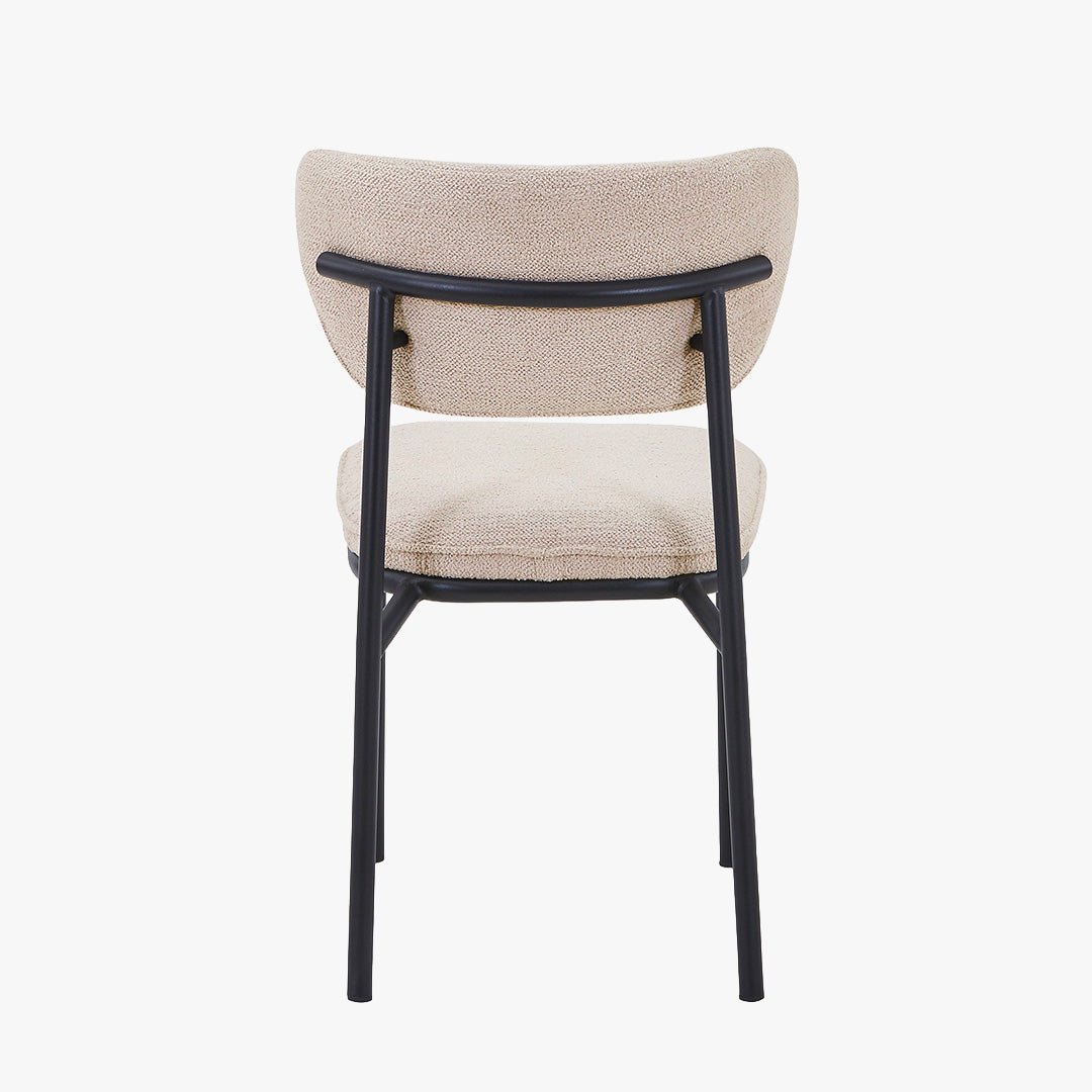 MILA NOIR Lot de 2 chaises en tissu beige piètement en métal noir - Chaise de repas - Mobilier Deco