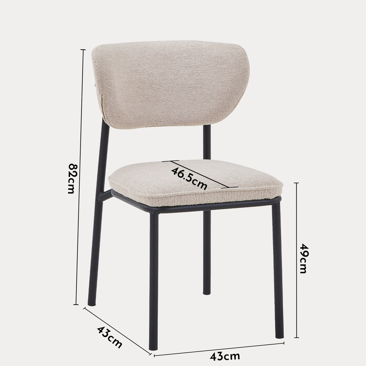 MILA NOIR Lot de 2 chaises en tissu beige piètement en métal noir - Chaise de repas - Mobilier Deco