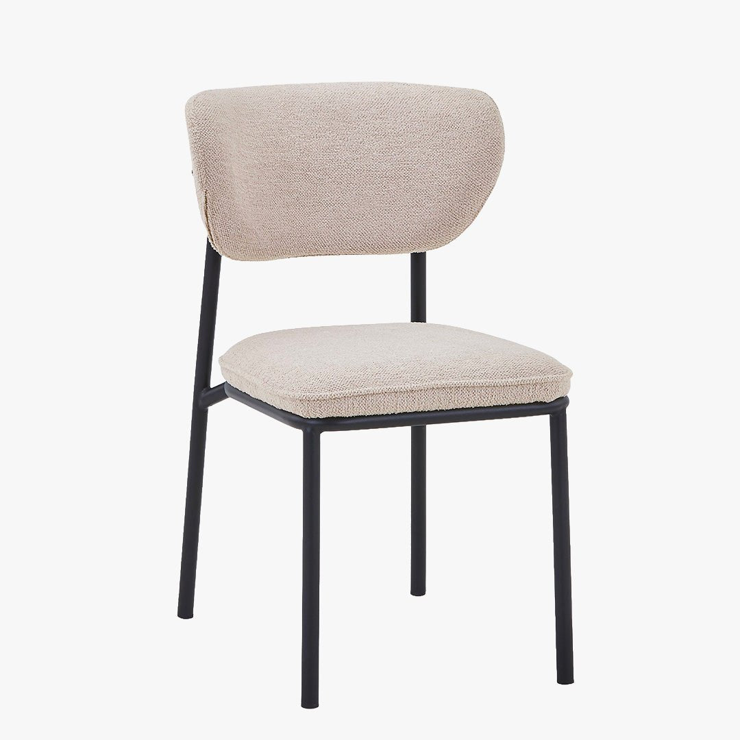MILA NOIR Lot de 2 chaises en tissu beige piètement en métal noir - Chaise de repas - Mobilier Deco