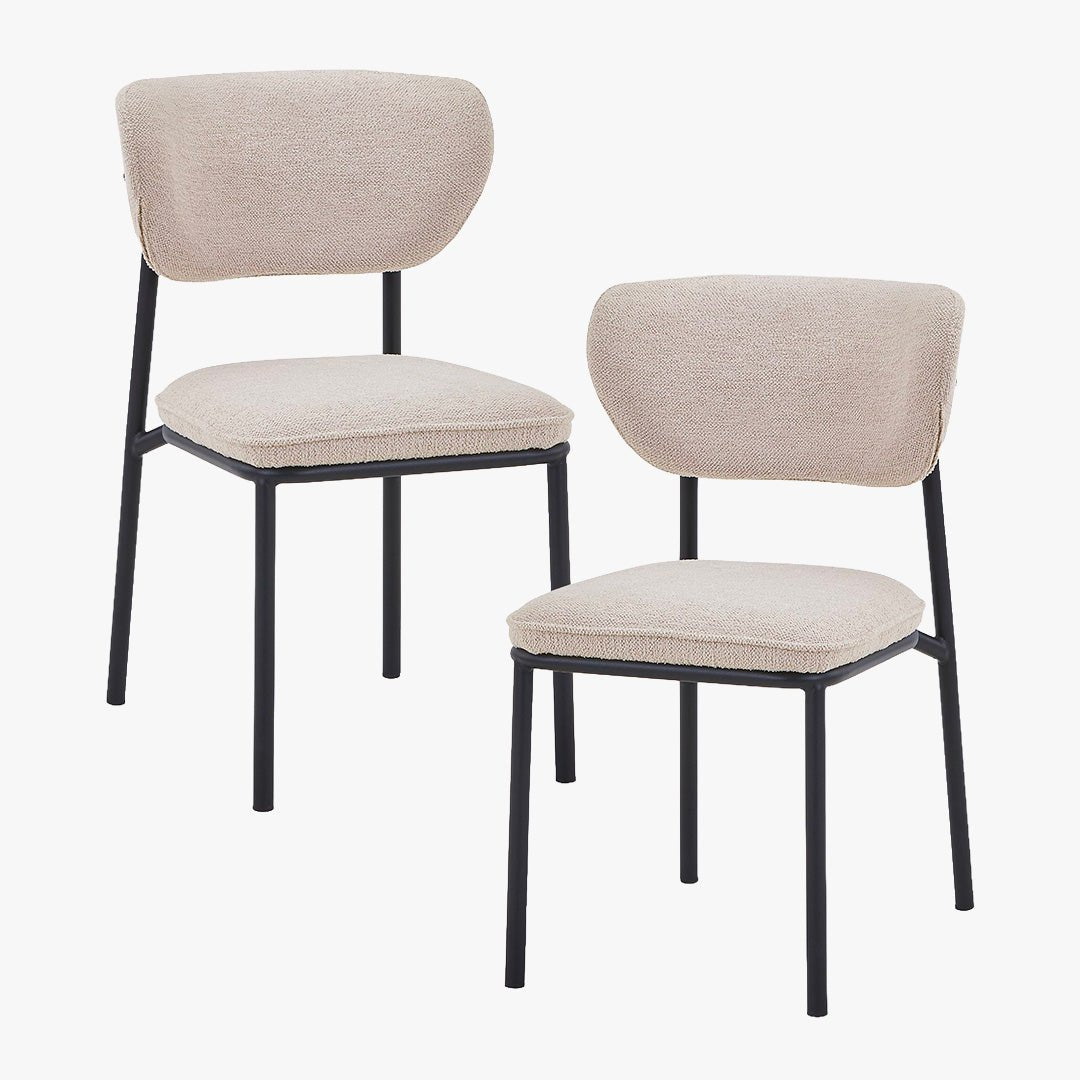 MILA NOIR Lot de 2 chaises en tissu beige piètement en métal noir - Chaise de repas - Mobilier Deco