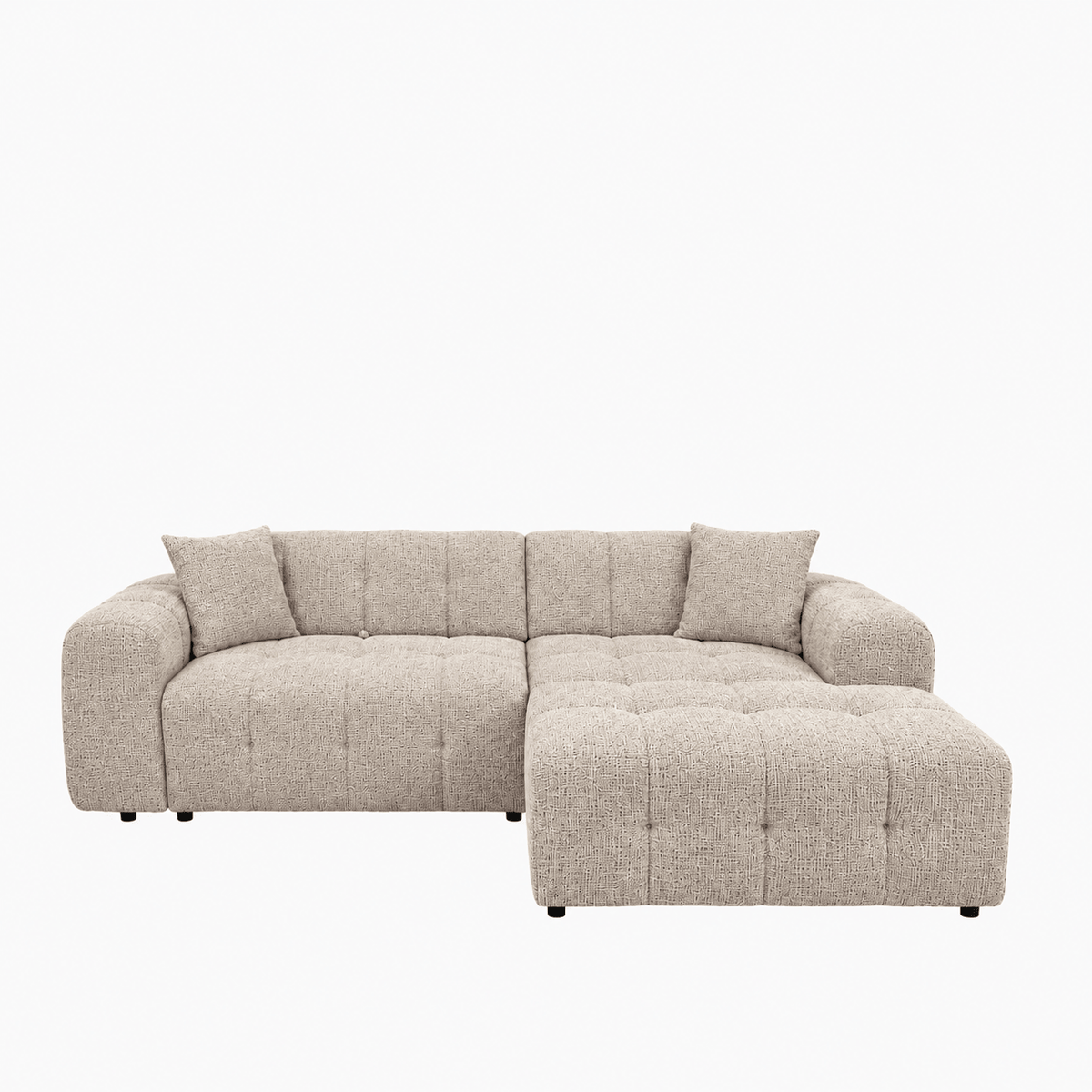 MILAN Canapé d'angle convertible en tissu beige - Angle droit - Mobilier Deco