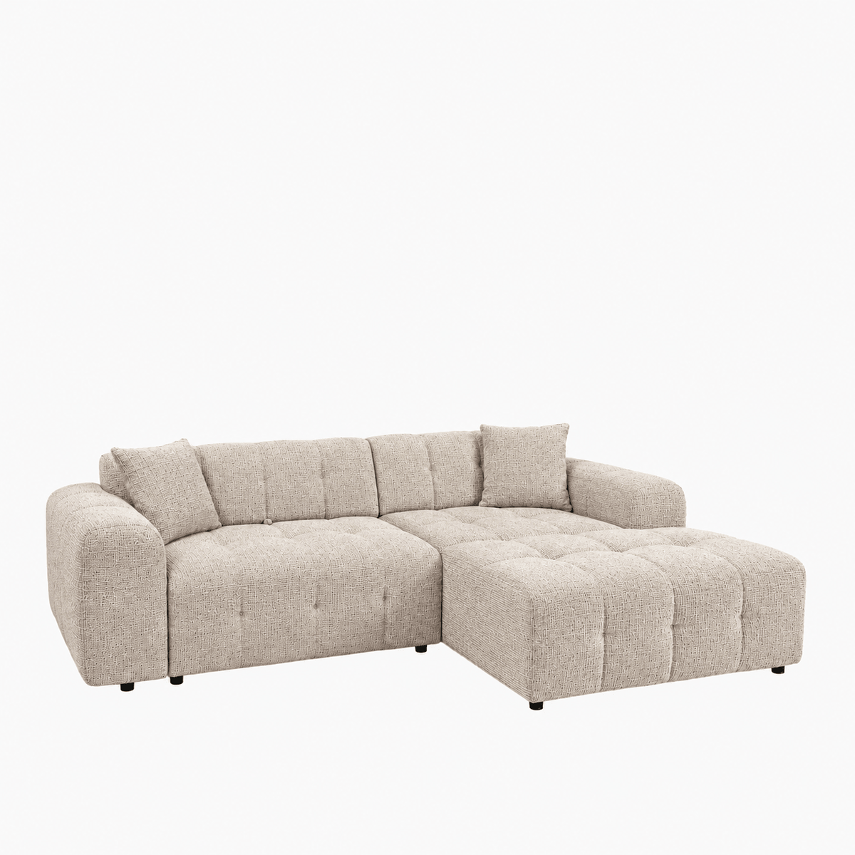 MILAN Canapé d'angle convertible en tissu beige - Angle droit - Mobilier Deco