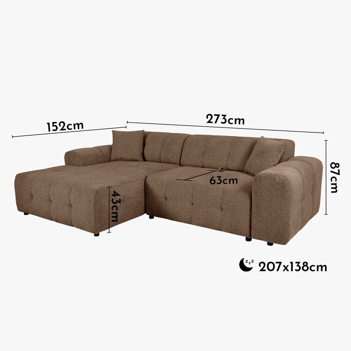 MILAN Canapé d'angle convertible en tissu taupe - Angle gauche - Mobilier Deco