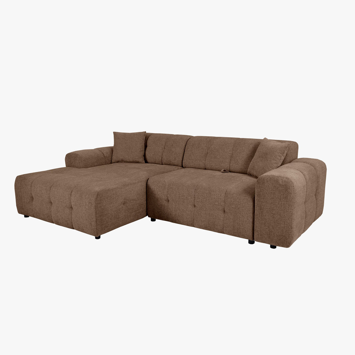 MILAN Canapé d'angle convertible en tissu taupe - Angle gauche - Mobilier Deco