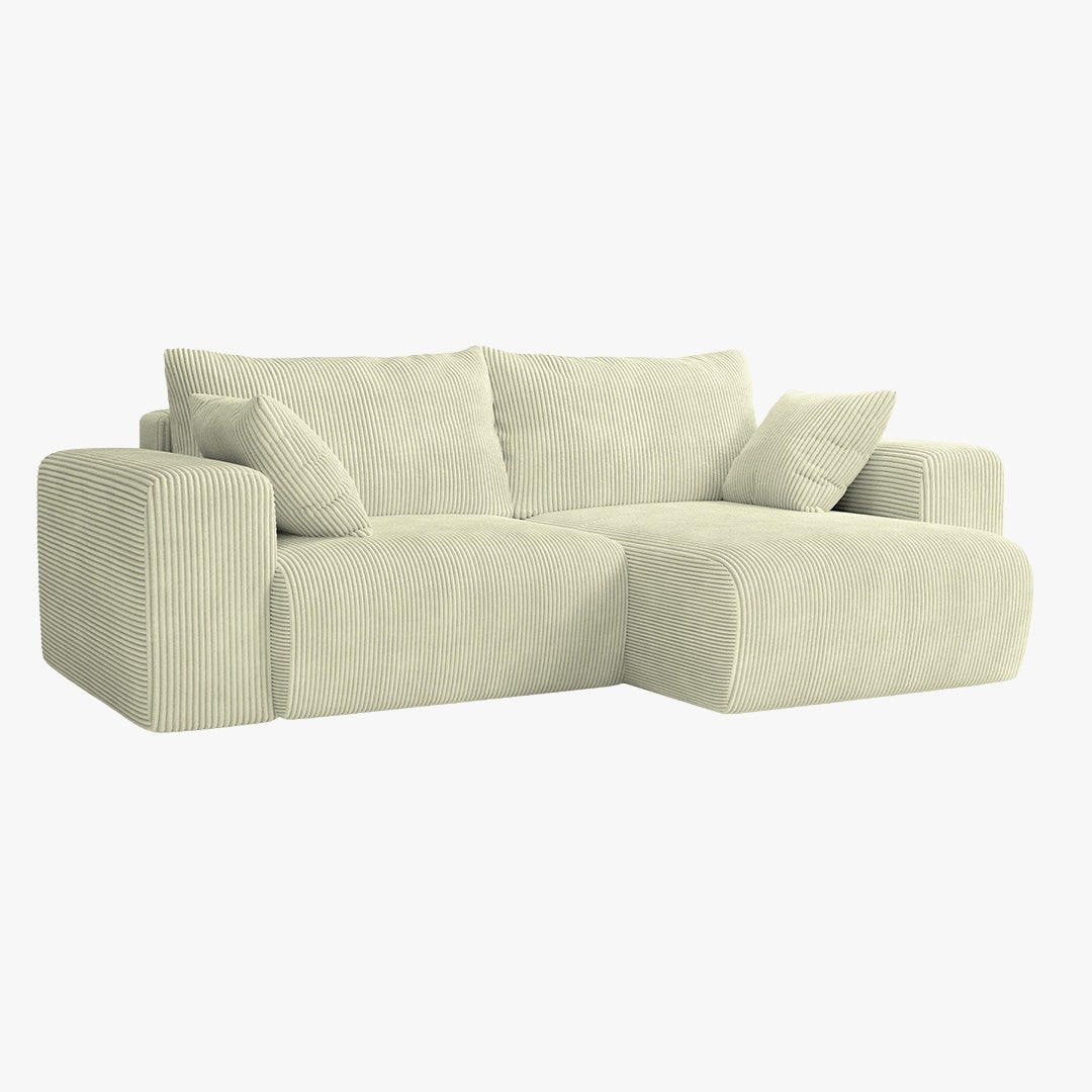 MILEA Canapé d'angle convertible et réversible en velours côtelé beige - Canapé d'angle convertible - Mobilier Deco