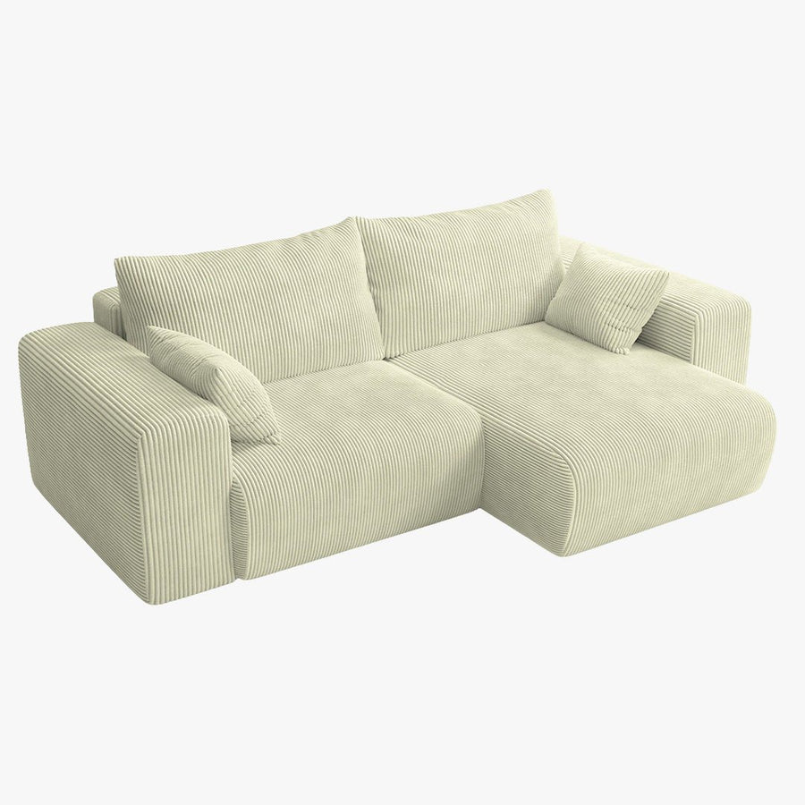 MILEA Canapé d'angle convertible et réversible en velours côtelé beige — aperçu vidéo