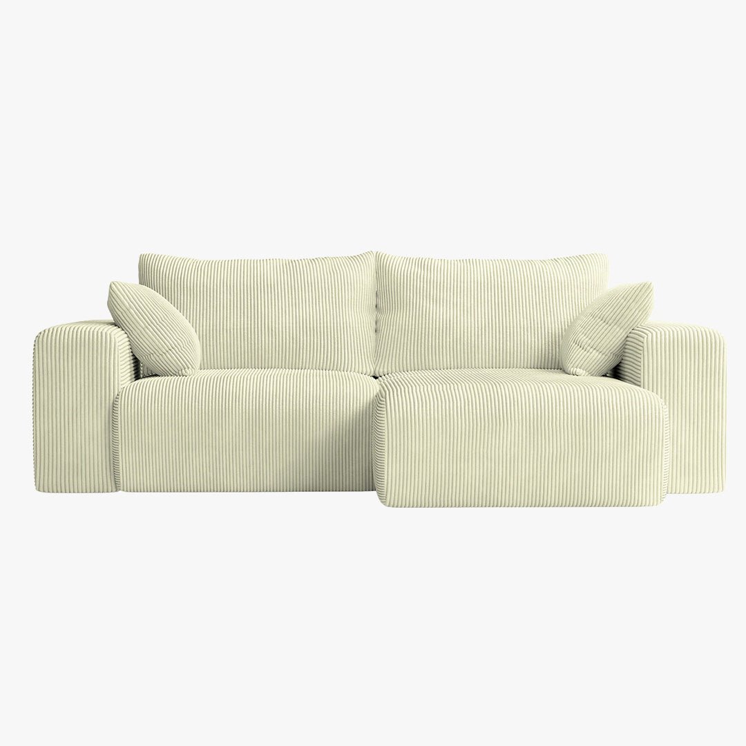 MILEA Canapé d'angle convertible et réversible en velours côtelé beige - Canapé d'angle convertible - Mobilier Deco