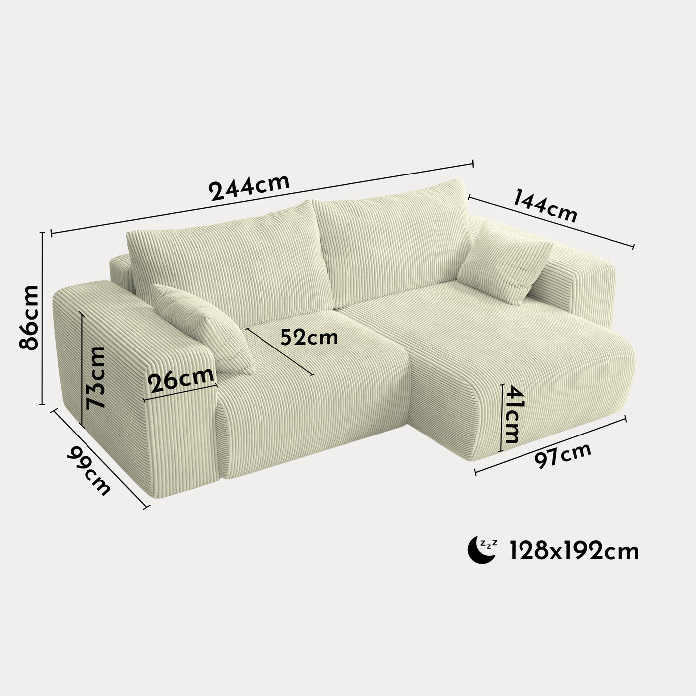 MILEA Canapé d'angle convertible et réversible en velours côtelé beige - Canapé d'angle convertible - Mobilier Deco