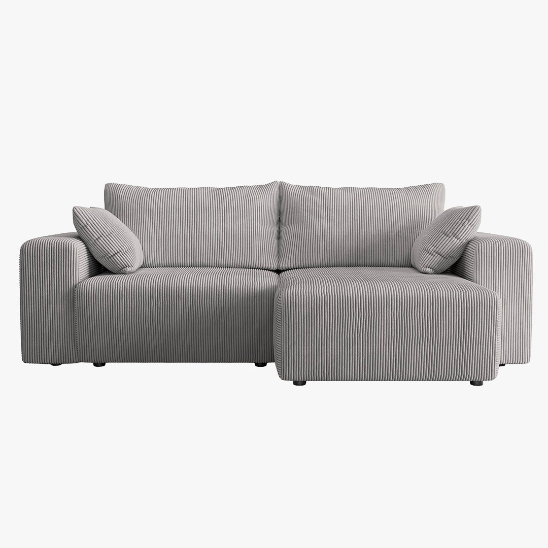 MILEA Canapé d'angle convertible et réversible en velours côtelé gris clair - Canapé d'angle convertible - Mobilier Deco