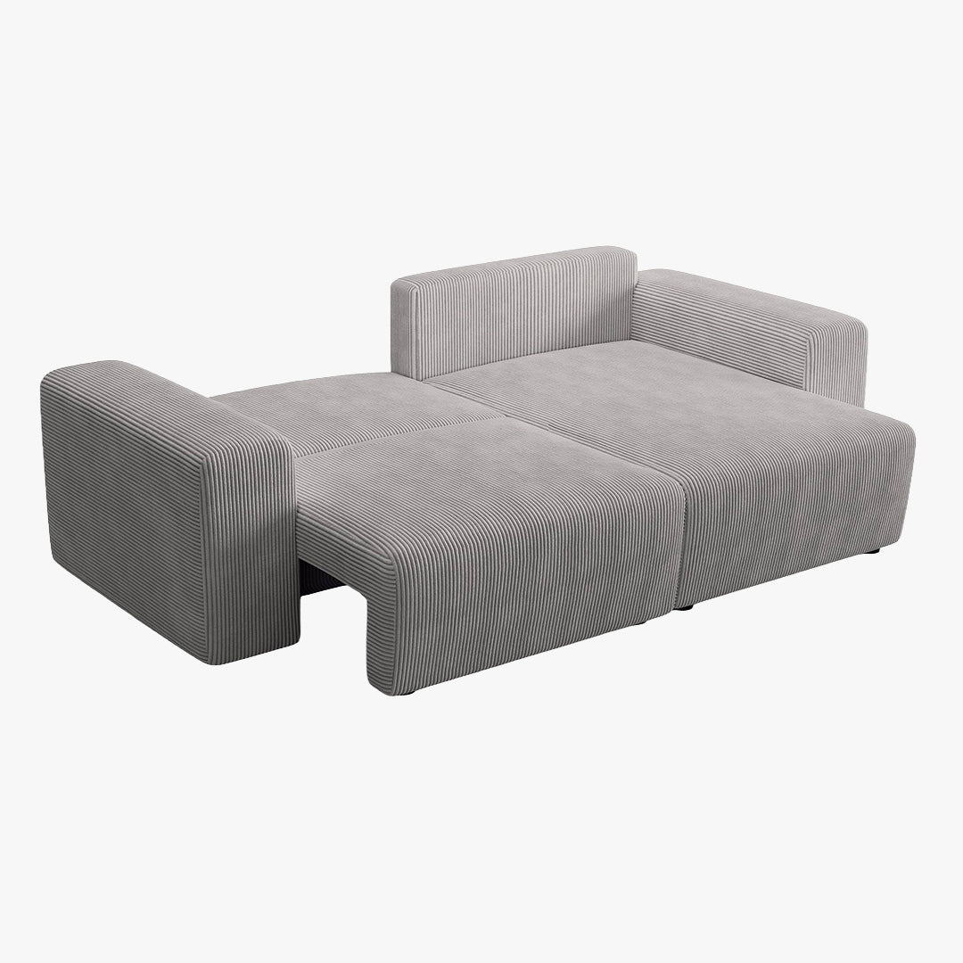 MILEA Canapé d'angle convertible et réversible en velours côtelé gris clair - Canapé d'angle convertible - Mobilier Deco