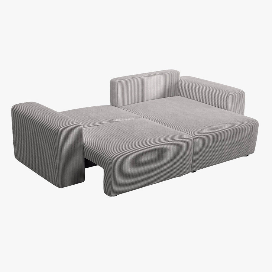 MILEA Canapé d'angle convertible et réversible en velours côtelé gris clair — aperçu vidéo