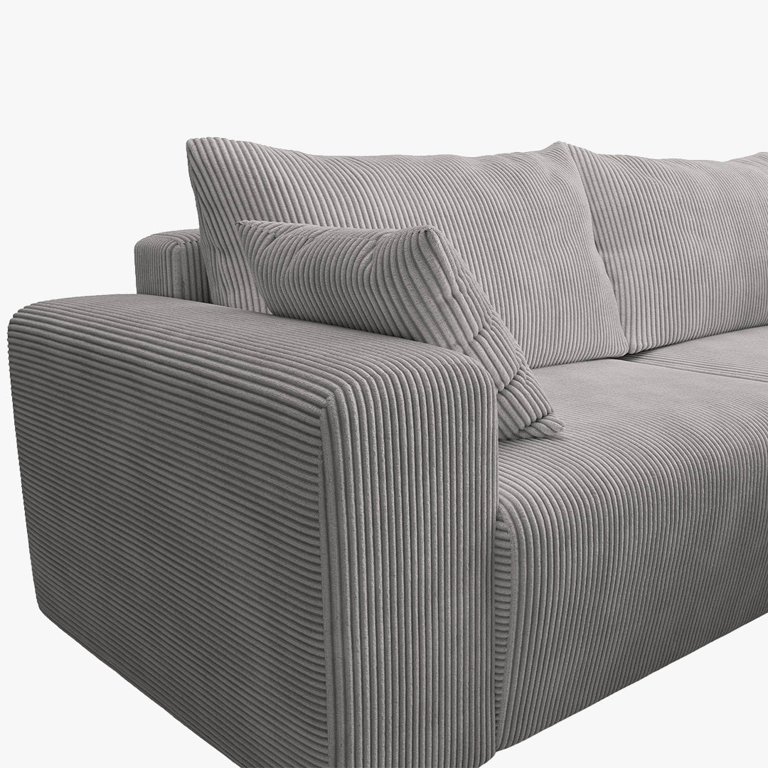MILEA Canapé d'angle convertible et réversible en velours côtelé gris clair - Canapé d'angle convertible - Mobilier Deco