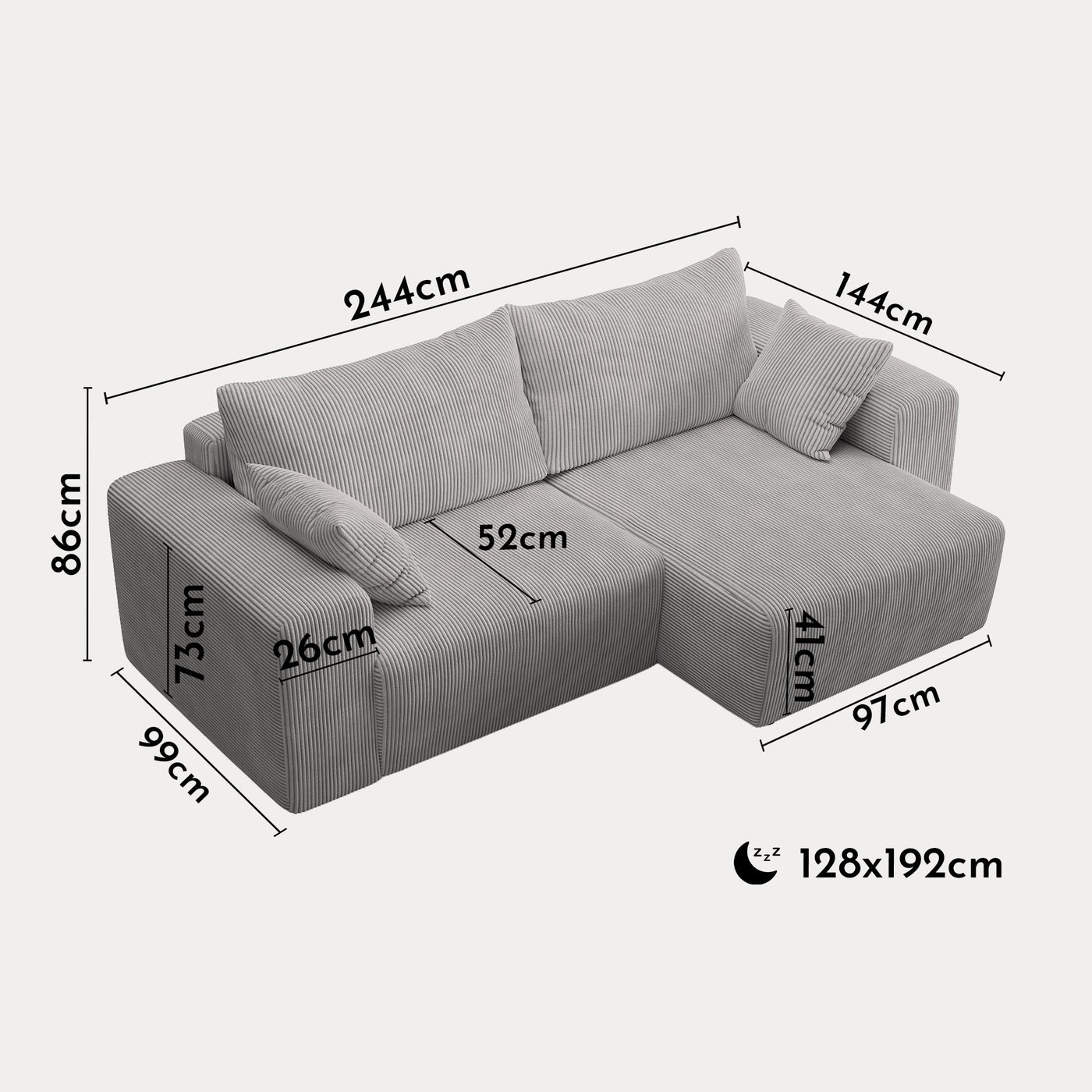 MILEA Canapé d'angle convertible et réversible en velours côtelé gris clair - Canapé d'angle convertible - Mobilier Deco