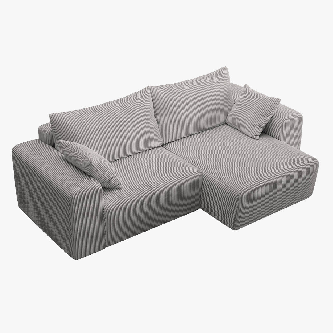 MILEA Canapé d'angle convertible et réversible en velours côtelé gris clair - Canapé d'angle convertible - Mobilier Deco