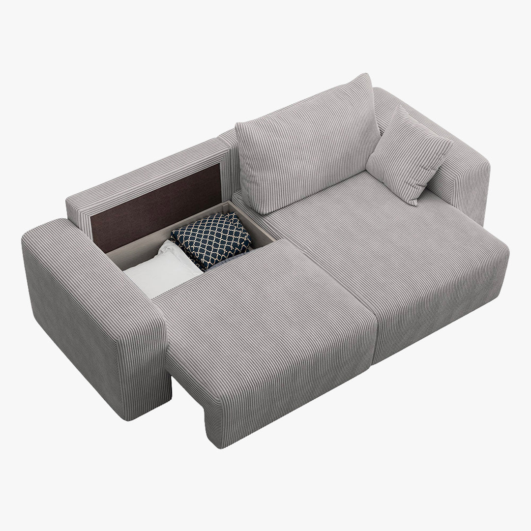 MILEA Canapé d'angle convertible et réversible en velours côtelé gris clair - Canapé d'angle convertible - Mobilier Deco