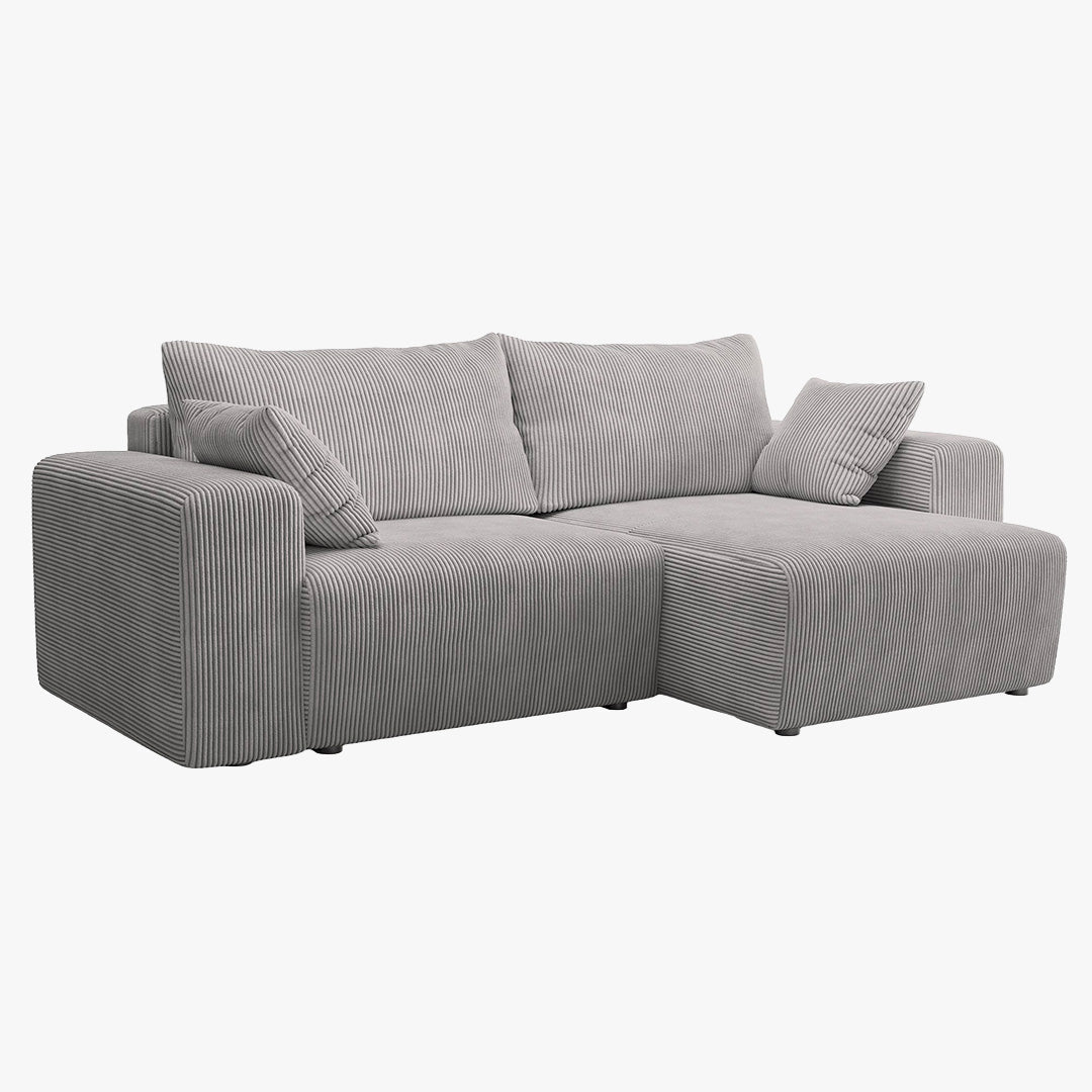 MILEA Canapé d'angle convertible et réversible en velours côtelé gris clair - Canapé d'angle convertible - Mobilier Deco