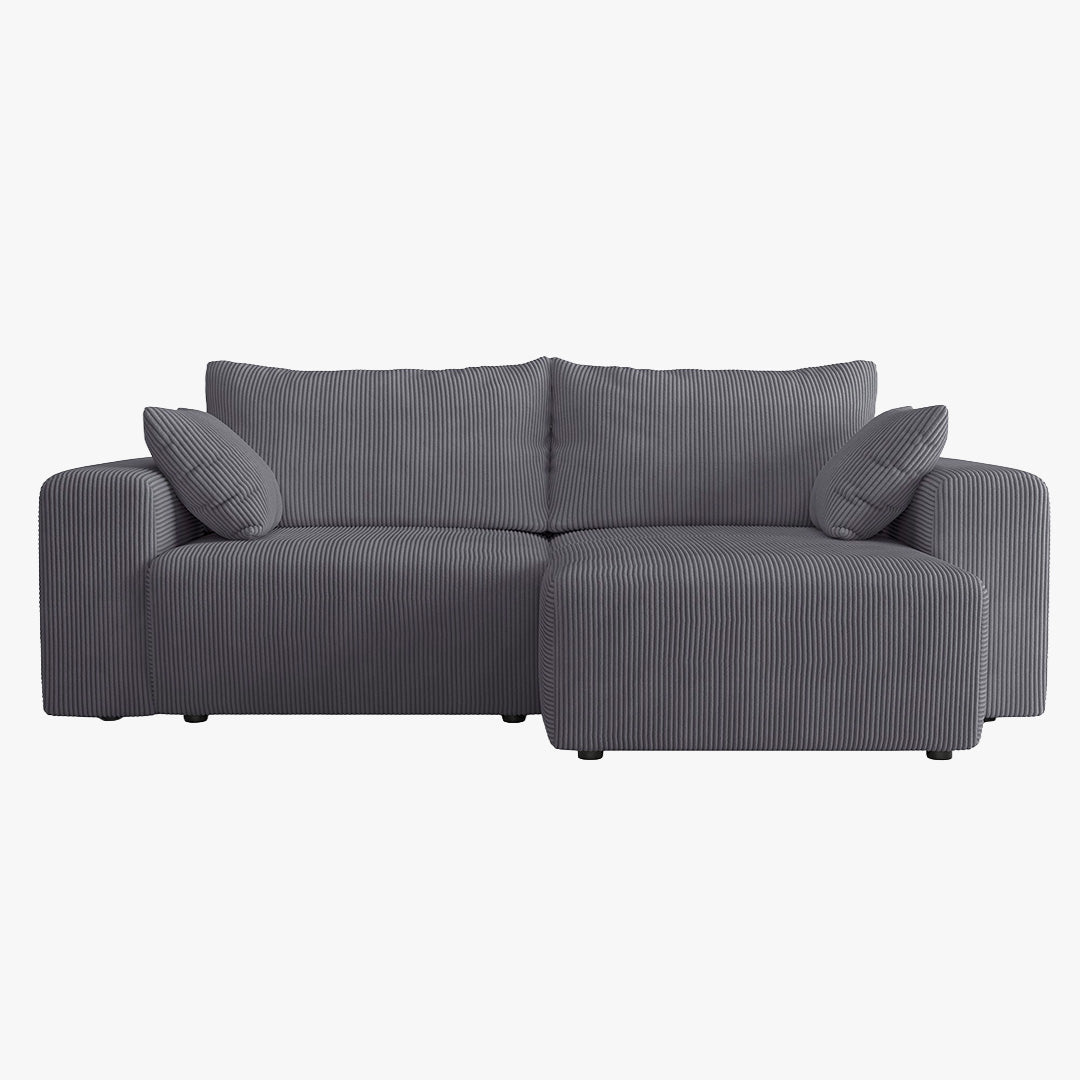 MILEA Canapé d'angle convertible et réversible en velours côtelé gris foncé - Canapé d'angle convertible - Mobilier Deco