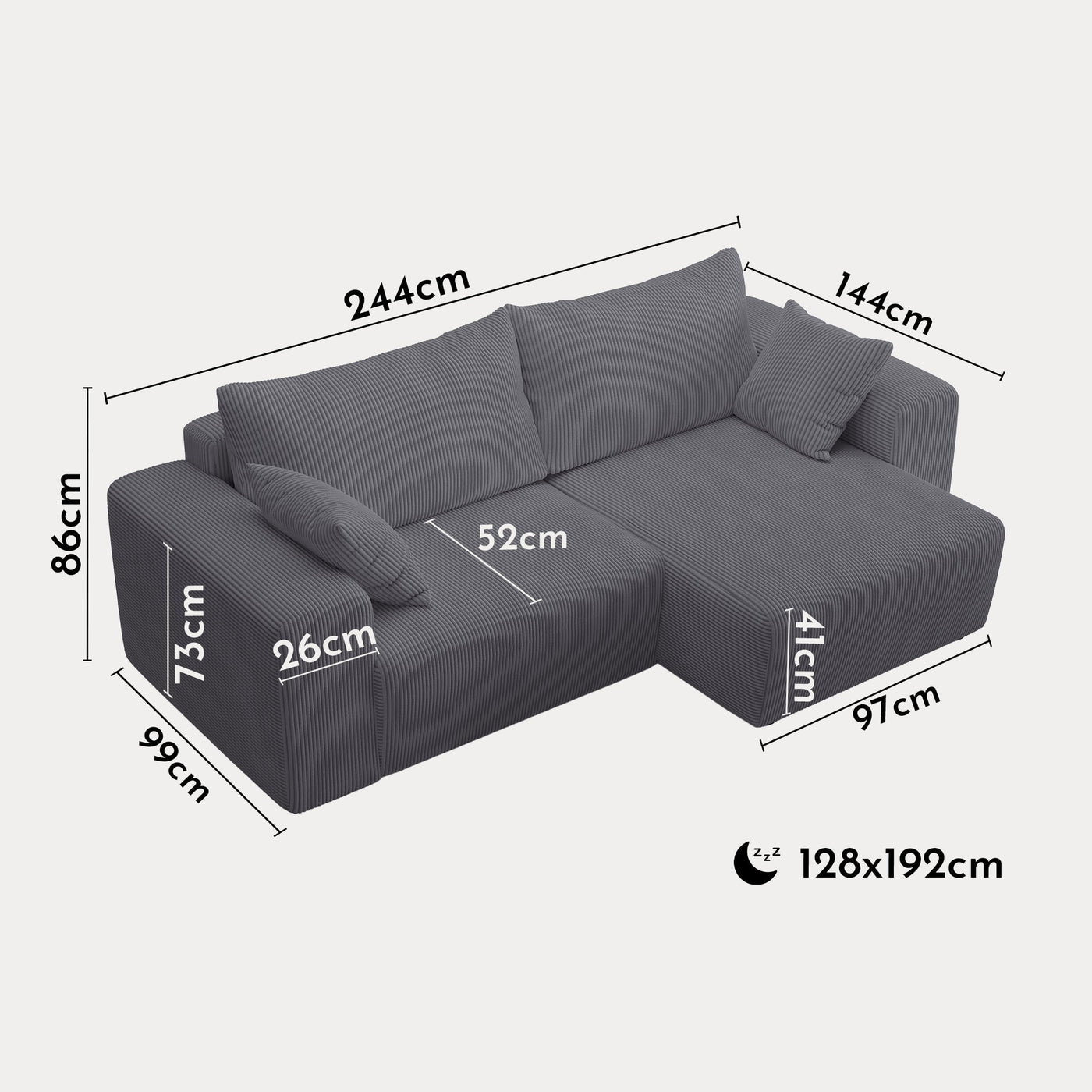 MILEA Canapé d'angle convertible et réversible en velours côtelé gris foncé - Canapé d'angle convertible - Mobilier Deco