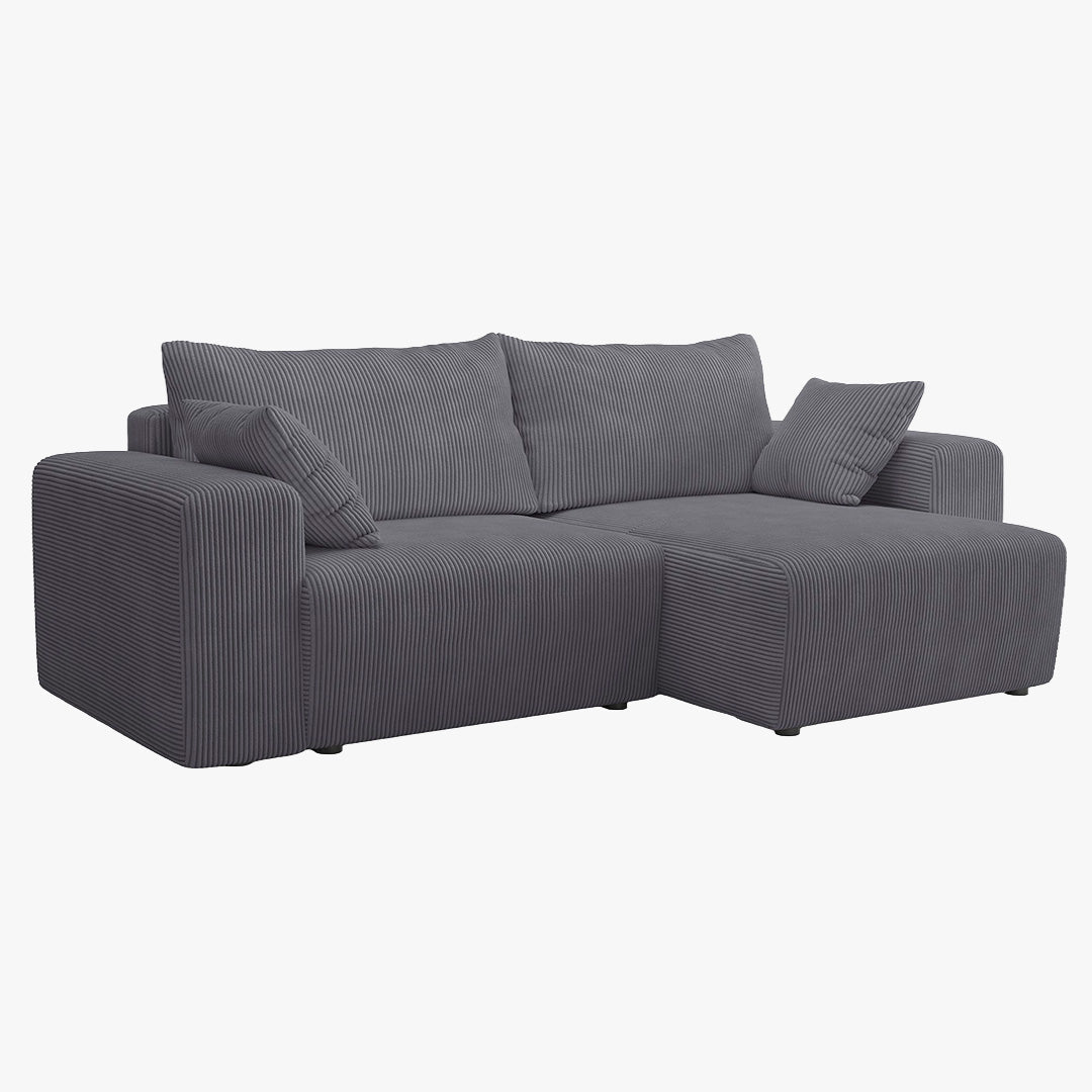 MILEA Canapé d'angle convertible et réversible en velours côtelé gris foncé - Canapé d'angle convertible - Mobilier Deco