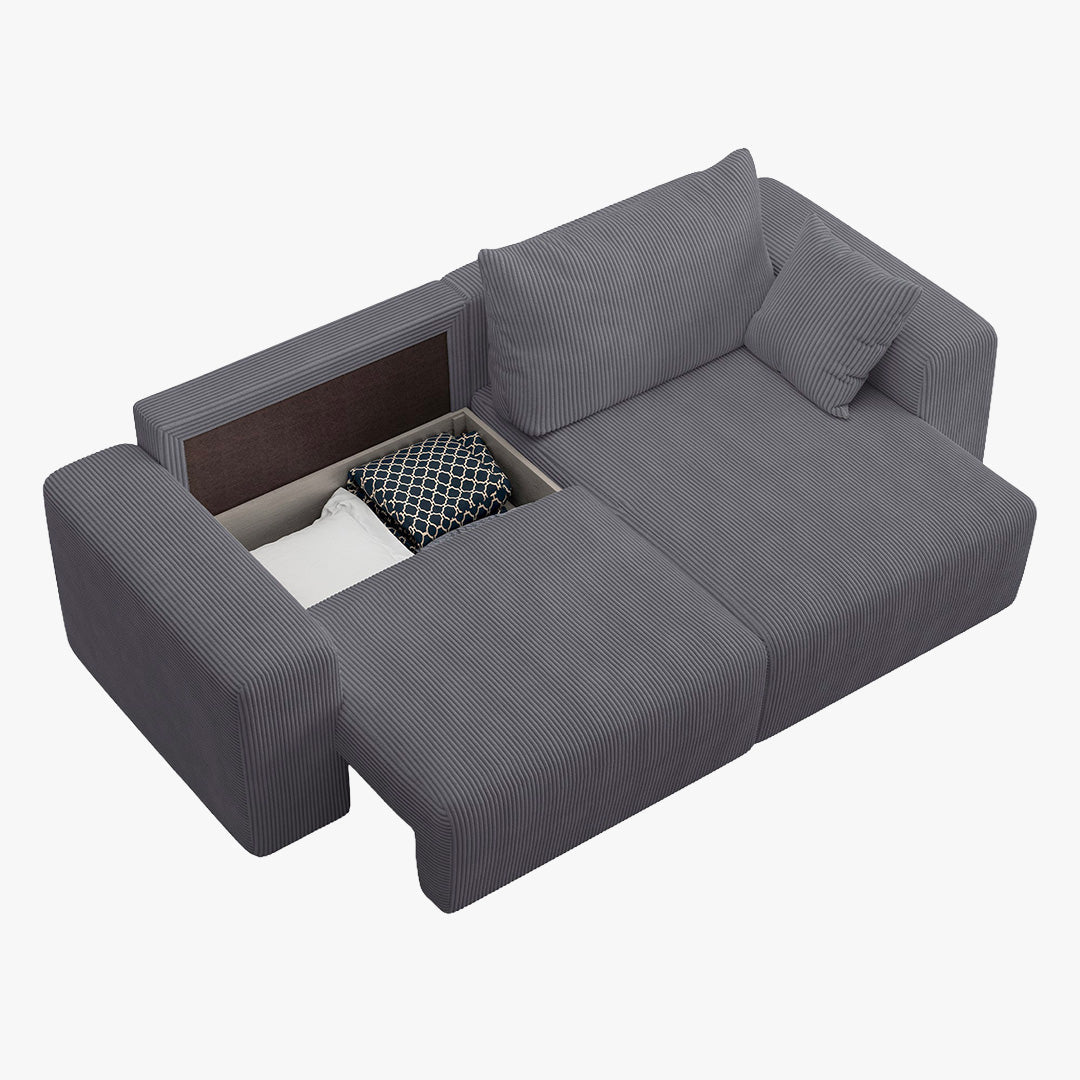 MILEA Canapé d'angle convertible et réversible en velours côtelé gris foncé - Canapé d'angle convertible - Mobilier Deco