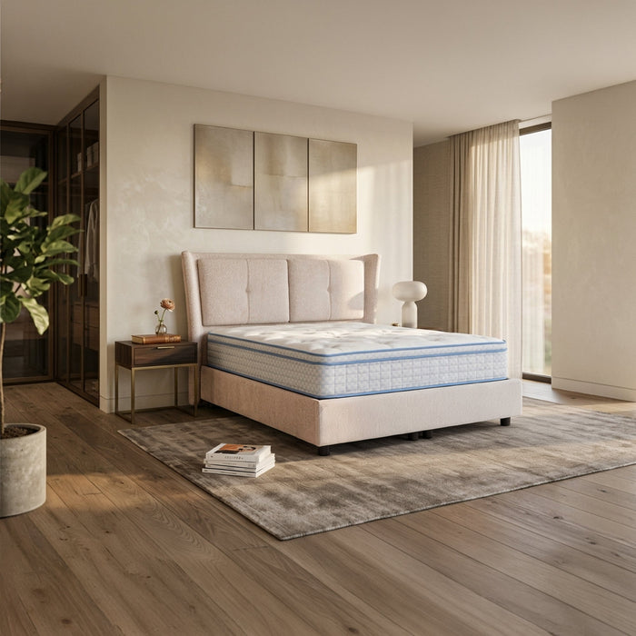 MILIA Lit coffre en tissu beige 180x200 cm