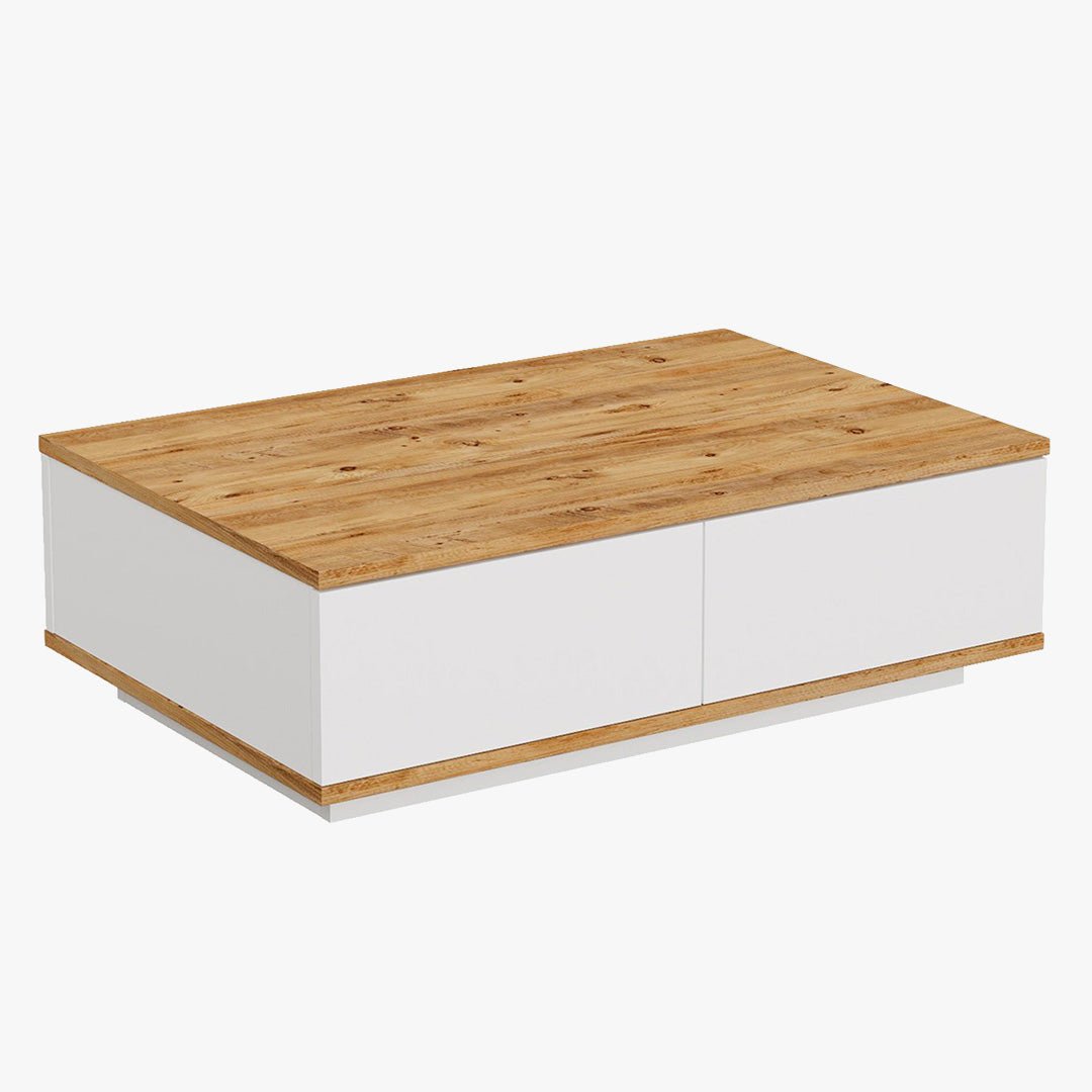MILIE Table basse rectangulaire couleur bois et blanc avec rangement intégré - Table basse - Mobilier Deco