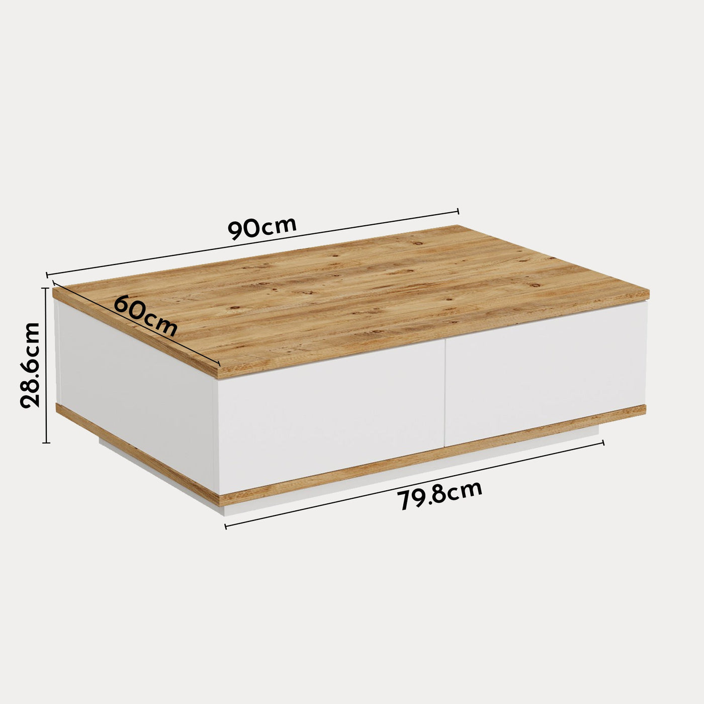 MILIE Table basse rectangulaire couleur bois et blanc avec rangement intégré - Table basse - Mobilier Deco