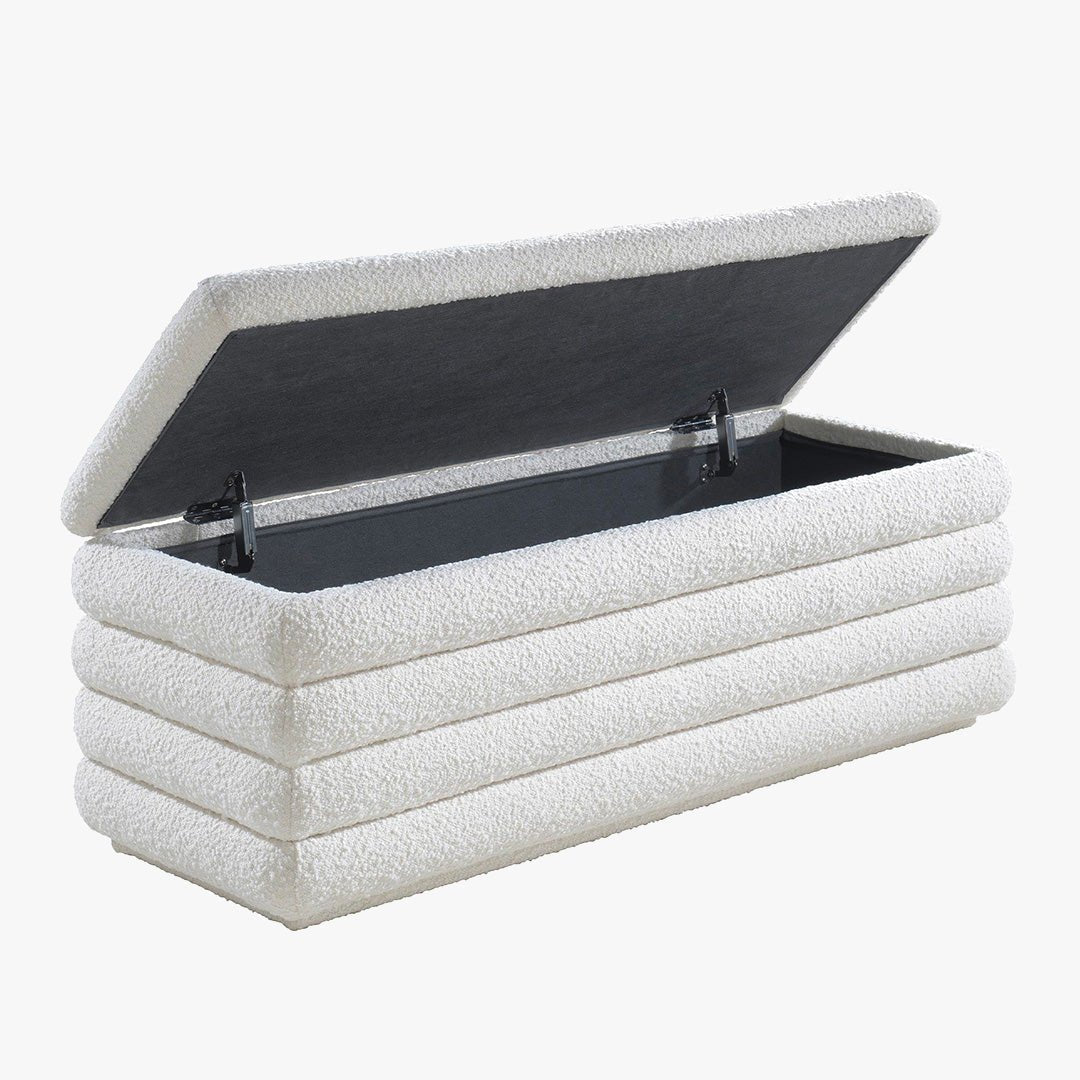 MILLO Banquette coffre effet peau de mouton blanc écru - Banquettes - Mobilier Deco