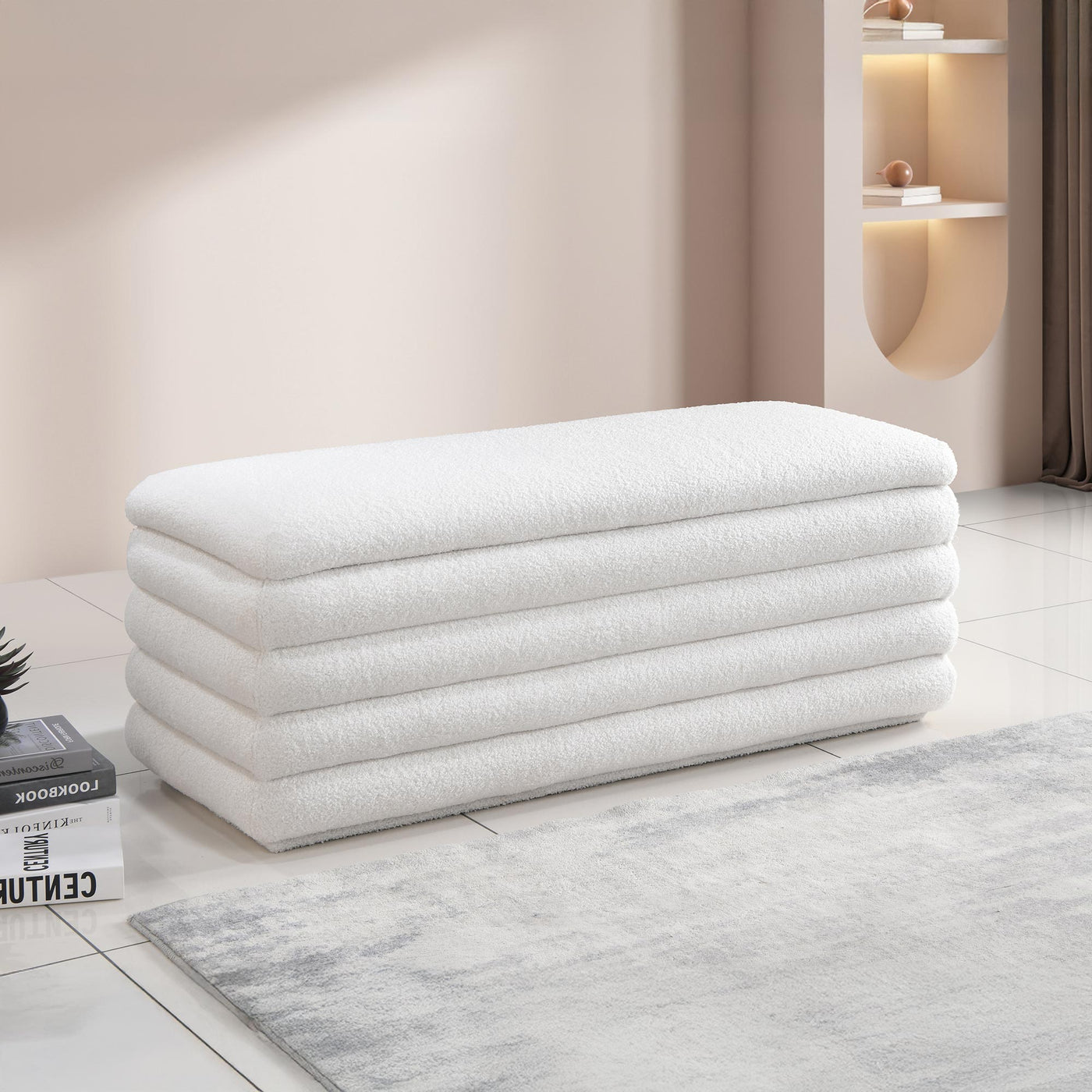 MILLO Banquette coffre effet peau de mouton blanc écru - Banquettes - Mobilier Deco