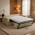 MINDY Canapé 3 places convertible velours côtelé beige matelas 14 cm