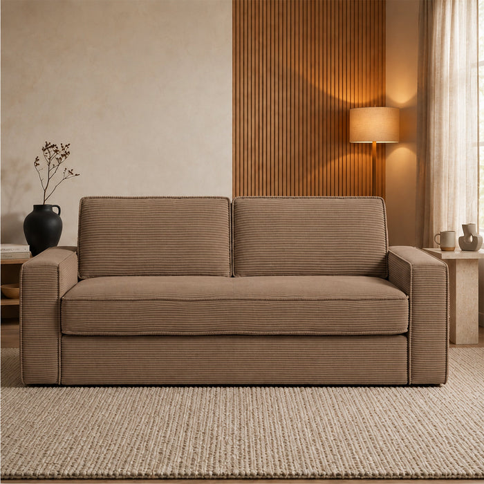MINDY Canapé 3 places convertible velours côtelé taupe matelas 14 cm