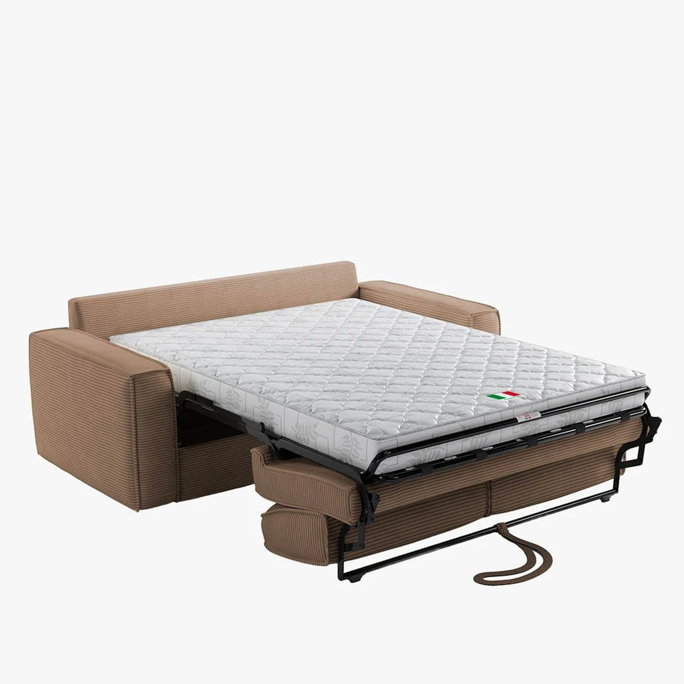 MINDY Canapé 3 places convertible velours côtelé taupe matelas 14 cm - Canapés convertibles - Mobilier Deco