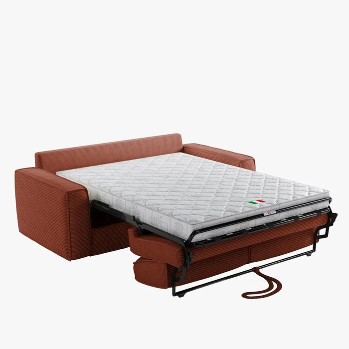 MINDY Canapé 3 places convertible velours côtelé terracotta matelas 14 cm