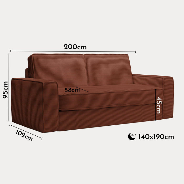 MINDY Canapé 3 places convertible velours côtelé terracotta matelas 14 cm