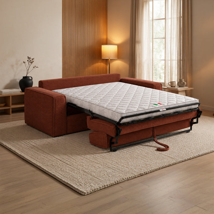 MINDY Canapé 3 places convertible velours côtelé terracotta matelas 14 cm – Canapés convertibles – vue 2