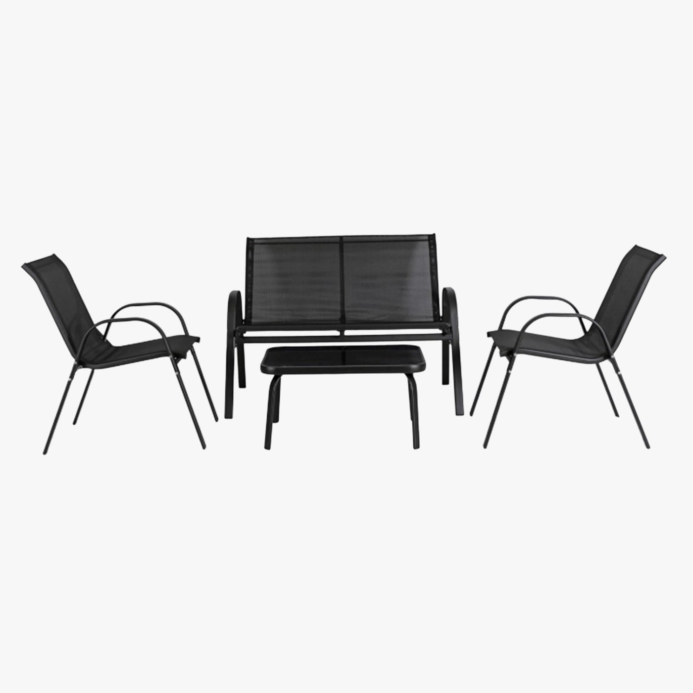MINNESOTA Ensemble de mobilier de jardin 4 places avec table en verre noir - Mobilier de jardin - Mobilier Deco