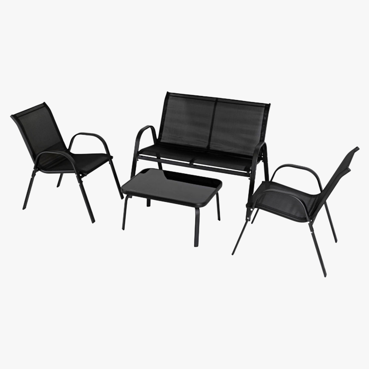 MINNESOTA Ensemble de mobilier de jardin 4 places avec table en verre noir - Mobilier de jardin - Mobilier Deco
