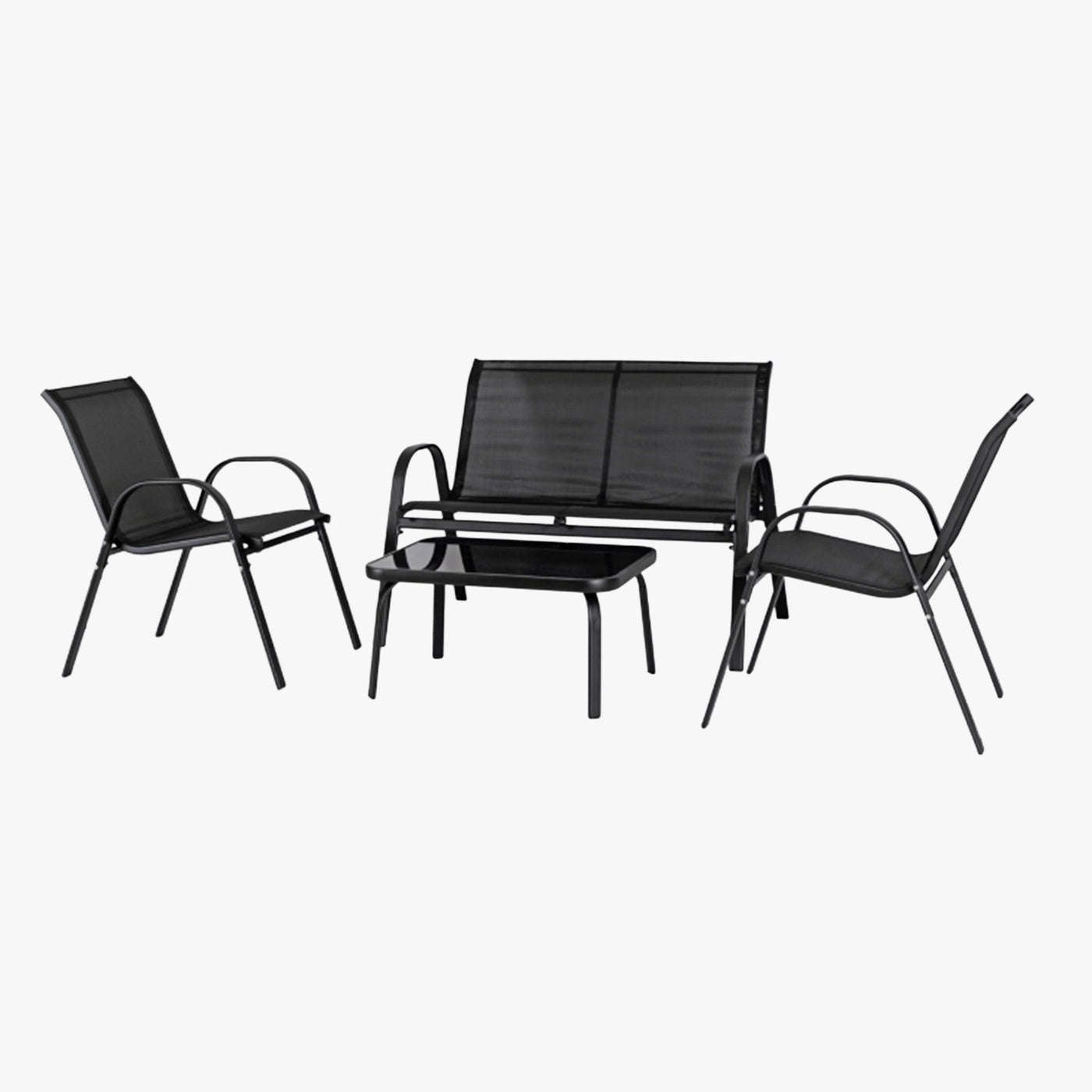MINNESOTA Ensemble de mobilier de jardin 4 places avec table en verre noir - Mobilier de jardin - Mobilier Deco