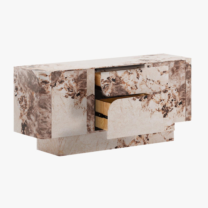 MIRA Buffet enfilade 2 portes 2 tiroirs marbre d'ingénierie beige et marron