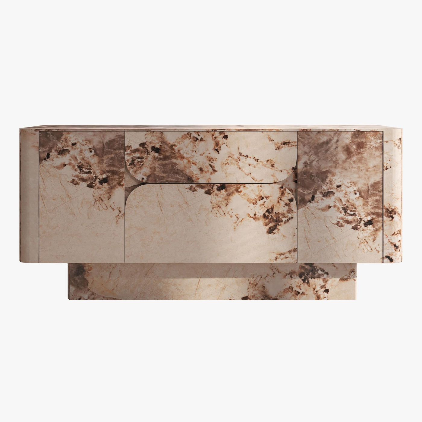 MIRA Buffet enfilade 2 portes 2 tiroirs marbre d'ingénierie beige et marron - Buffet - Mobilier Deco