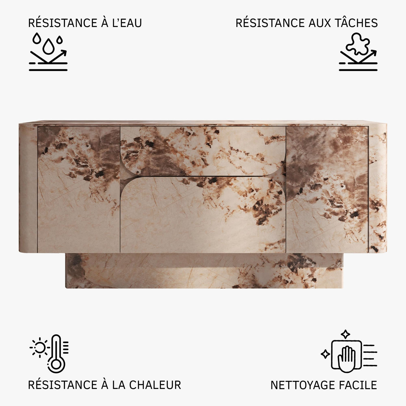 MIRA Buffet enfilade 2 portes 2 tiroirs marbre d'ingénierie beige et marron - Buffet - Mobilier Deco