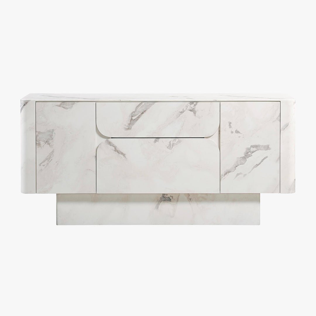 MIRA Buffet enfilade 2 portes 2 tiroirs marbre d'ingénierie blanc - Buffet - Mobilier Deco