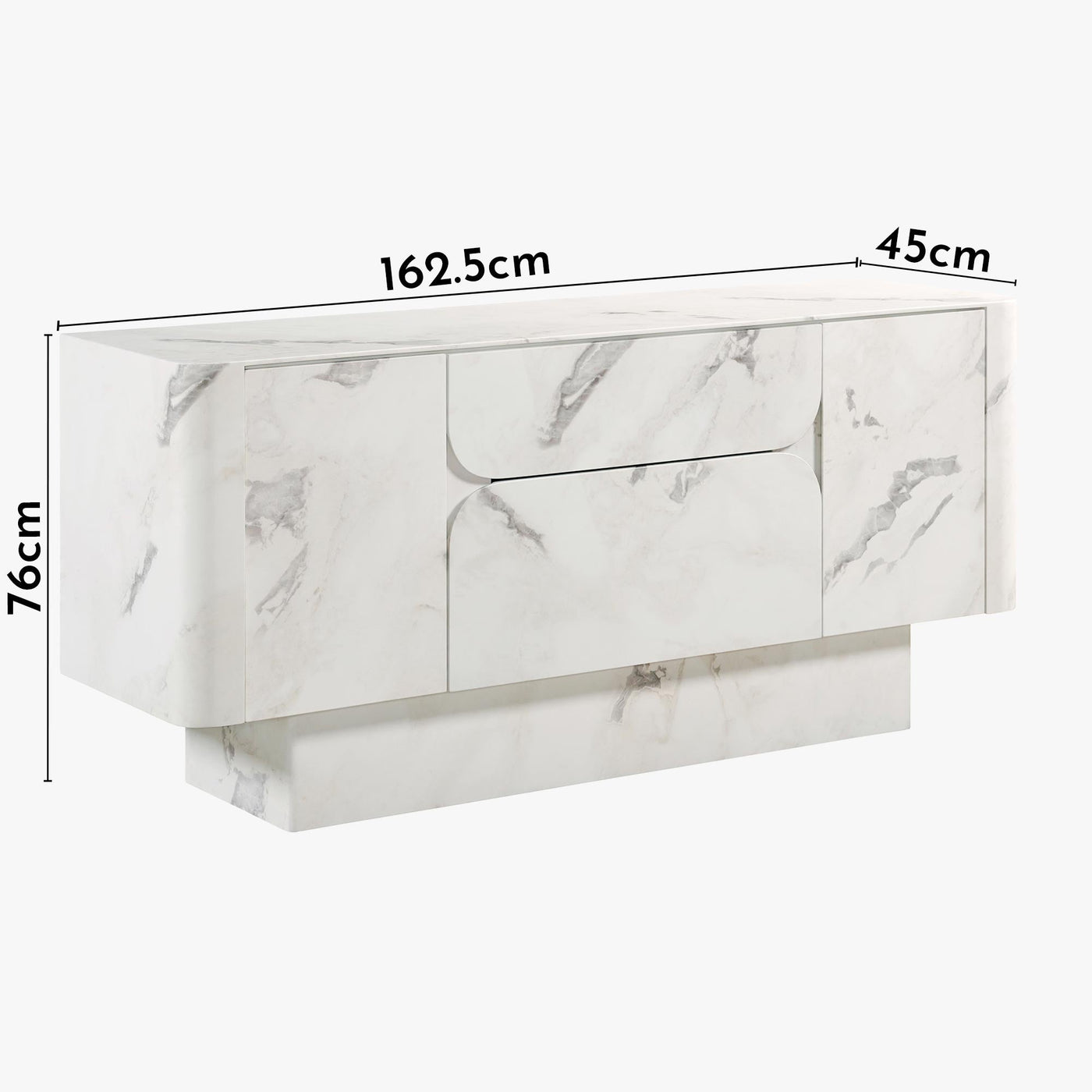 MIRA Buffet enfilade 2 portes 2 tiroirs marbre d'ingénierie blanc - Buffet - Mobilier Deco